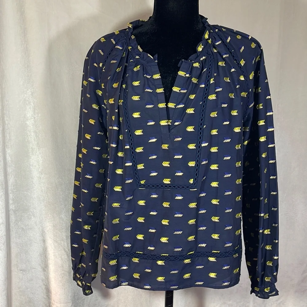 NWT J Crew Navy Point Sur Popover Blouse Size M